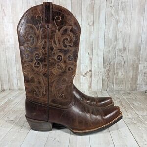 Ariat Women's Western Cowboy Boots Brown Leather Square Toe Size 8.5B 10026188
